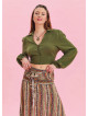 Khaki Bohemian Blouse with Shirt Collar Button Detail 4433